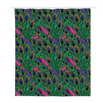Boho Peacock Feather Pattern Print Polyester Shower Curtain