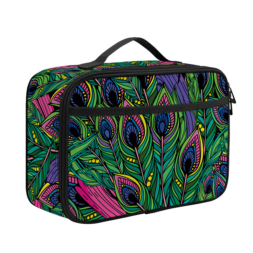 Boho Peacock Feather Pattern Print Portable Lunch Bag