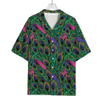 Boho Peacock Feather Pattern Print Rayon Hawaiian Shirt