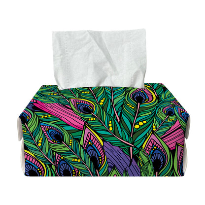 Boho Peacock Feather Pattern Print Rectangle Tissue Box Cover