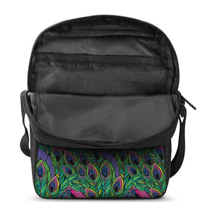 Boho Peacock Feather Pattern Print Rectangular Crossbody Bag