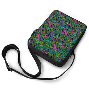 Boho Peacock Feather Pattern Print Rectangular Crossbody Bag