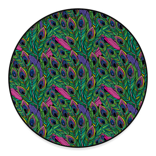 Boho Peacock Feather Pattern Print Round Floor Mat