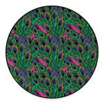 Boho Peacock Feather Pattern Print Round Floor Mat