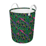 Boho Peacock Feather Pattern Print Round Laundry Basket
