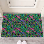 Boho Peacock Feather Pattern Print Rubber Doormat