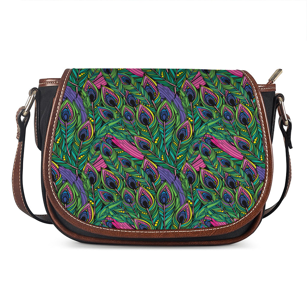 Boho Peacock Feather Pattern Print Saddle Bag