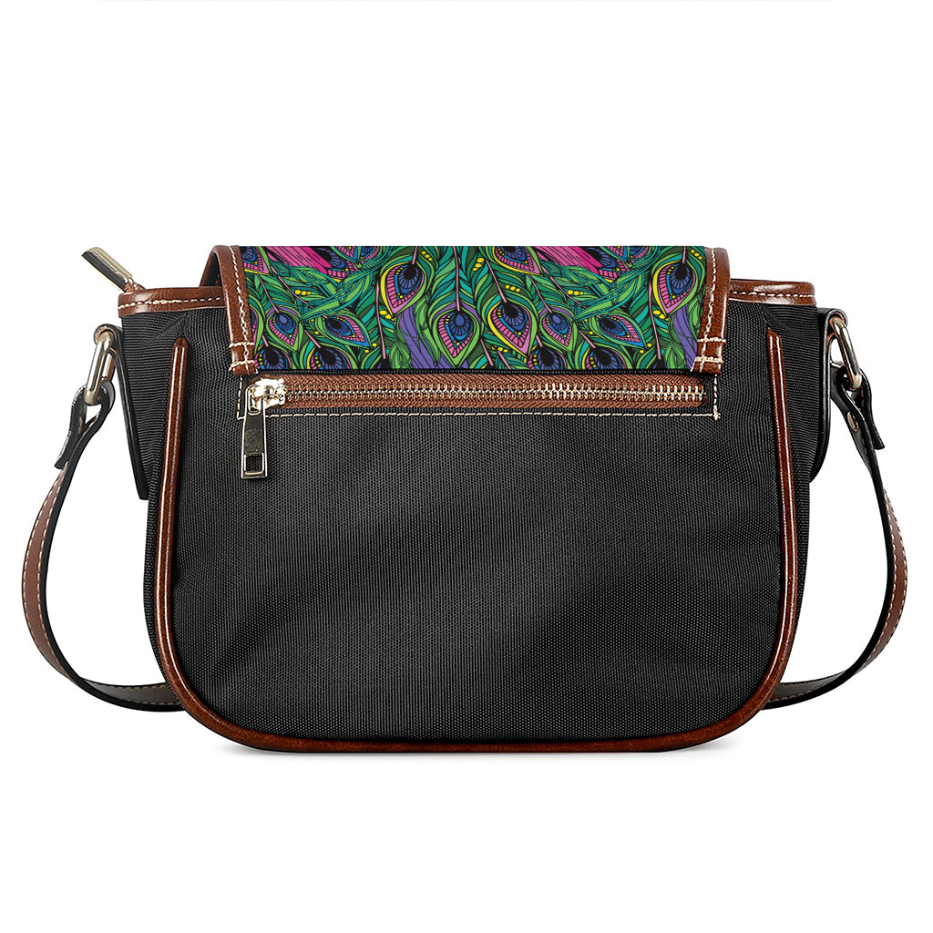 Boho Peacock Feather Pattern Print Saddle Bag