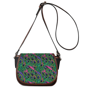 Boho Peacock Feather Pattern Print Saddle Bag