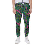Boho Peacock Feather Pattern Print Scuba Joggers