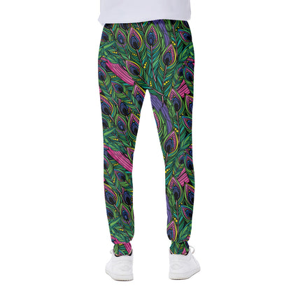 Boho Peacock Feather Pattern Print Scuba Joggers