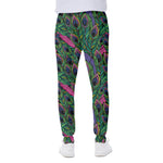 Boho Peacock Feather Pattern Print Scuba Joggers