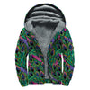 Boho Peacock Feather Pattern Print Sherpa Lined Zip Up Hoodie