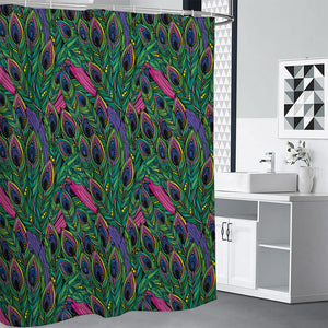 Boho Peacock Feather Pattern Print Shower Curtain