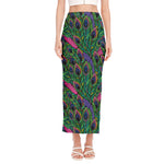 Boho Peacock Feather Pattern Print Side Slit Maxi Skirt