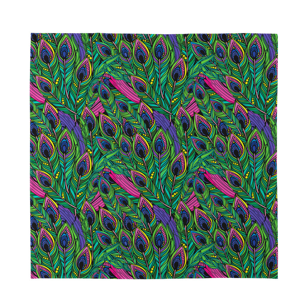 Boho Peacock Feather Pattern Print Silk Bandana