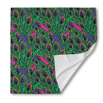 Boho Peacock Feather Pattern Print Silk Bandana