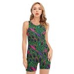 Boho Peacock Feather Pattern Print Sleeveless One Piece Swimsuit