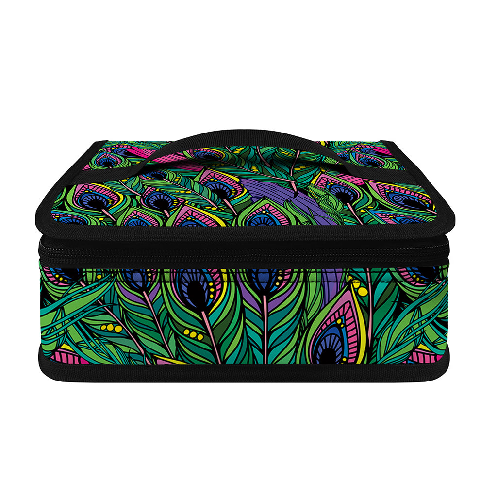 Boho Peacock Feather Pattern Print Small Lunch Bag