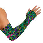 Boho Peacock Feather Pattern Print Sun Protection Arm Sleeves