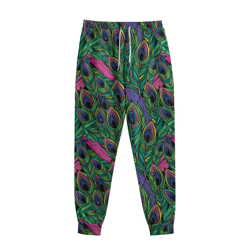 Boho Peacock Feather Pattern Print Sweatpants