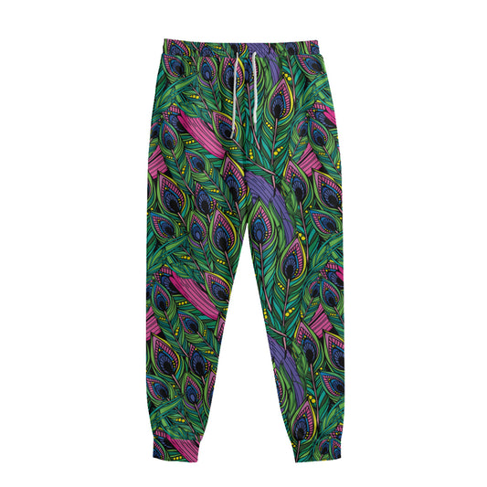Boho Peacock Feather Pattern Print Sweatpants
