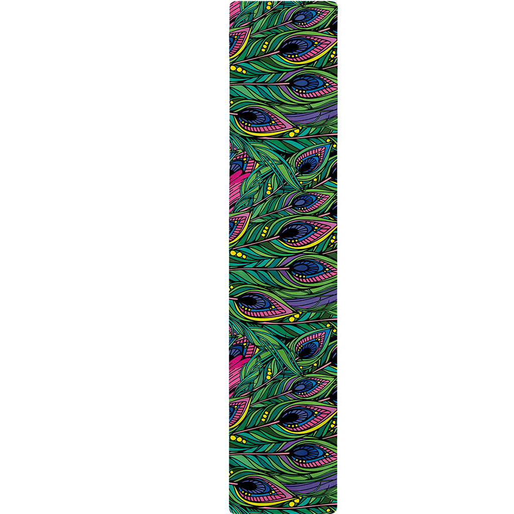 Boho Peacock Feather Pattern Print Table Runner