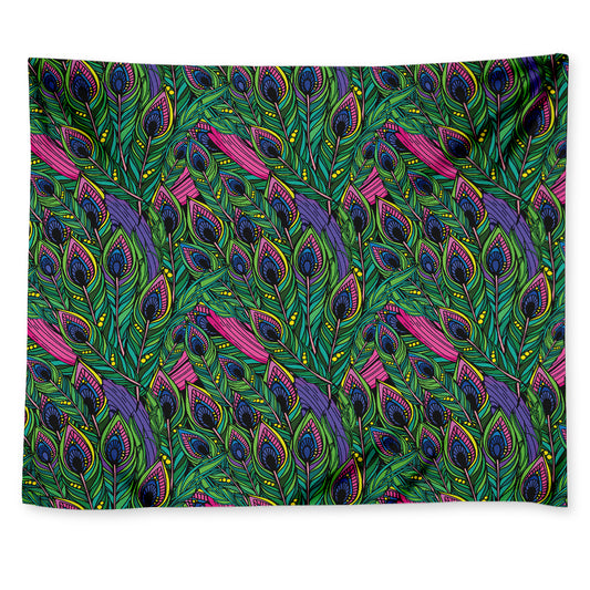 Boho Peacock Feather Pattern Print Tapestry