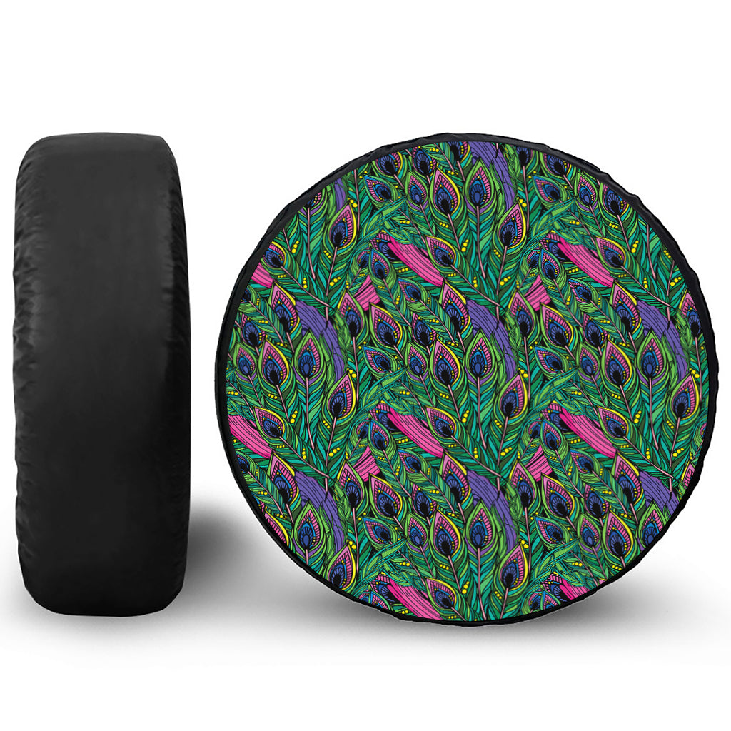 Boho Peacock Feather Pattern Print Tire Cover
