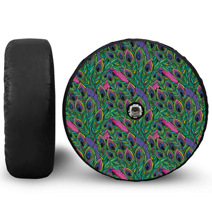 Boho Peacock Feather Pattern Print Tire Cover With Camera Hole