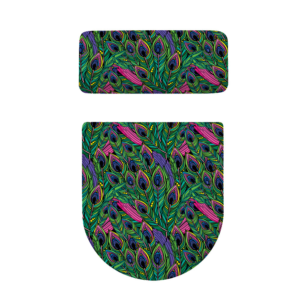 Boho Peacock Feather Pattern Print Toilet Lid And Tank Cover Set