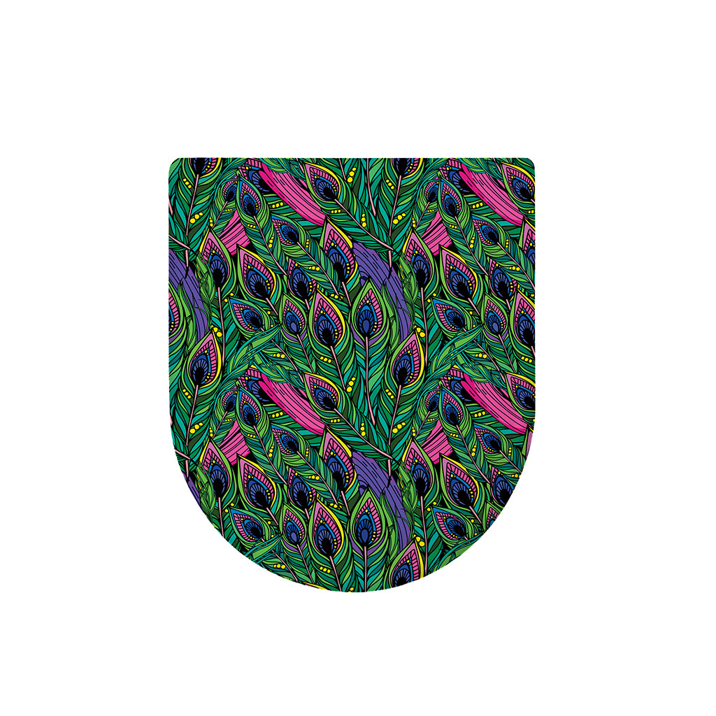Boho Peacock Feather Pattern Print Toilet Lid Cover