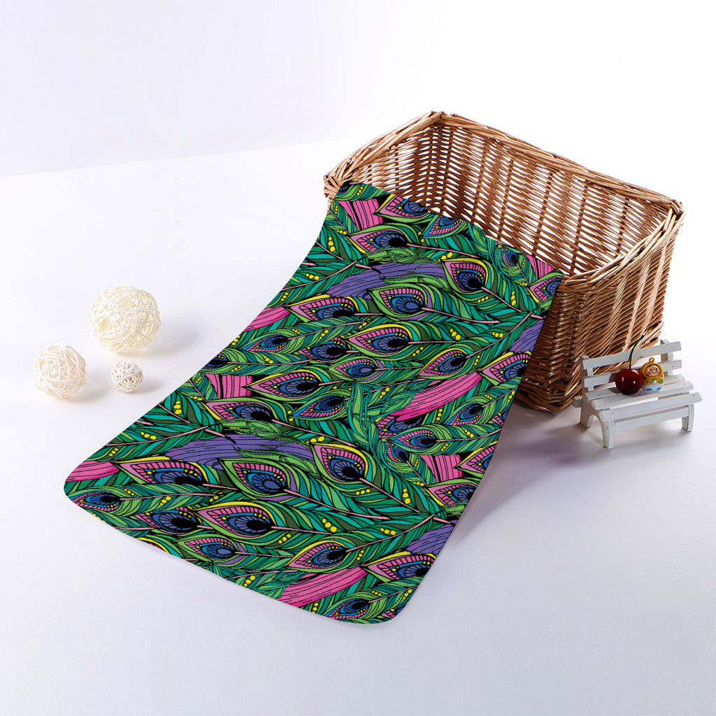 Boho Peacock Feather Pattern Print Towel