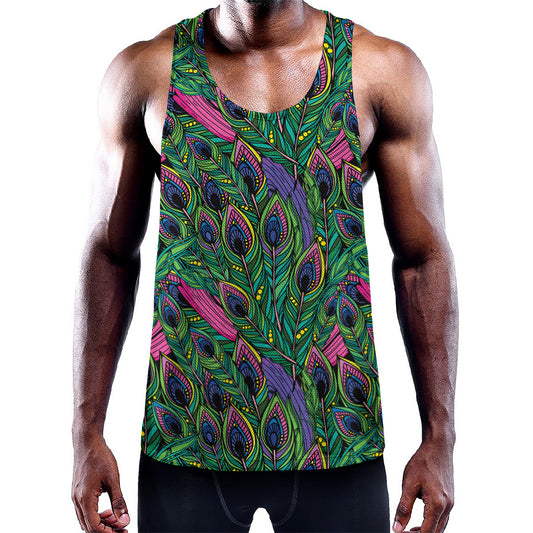 Boho Peacock Feather Pattern Print Training Tank Top