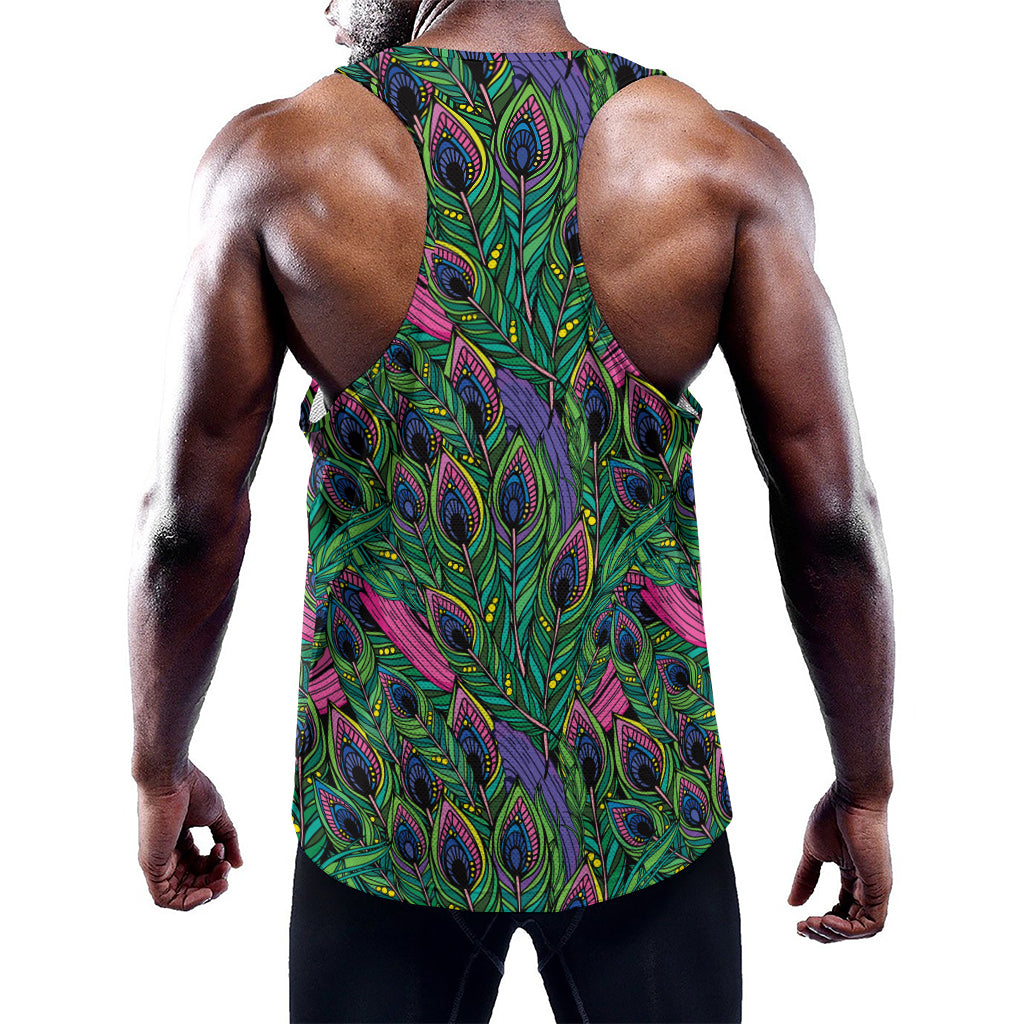 Boho Peacock Feather Pattern Print Training Tank Top