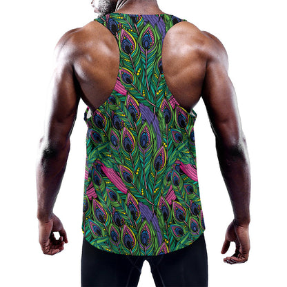 Boho Peacock Feather Pattern Print Training Tank Top