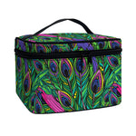 Boho Peacock Feather Pattern Print Travel Makeup Bag