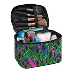 Boho Peacock Feather Pattern Print Travel Makeup Bag