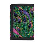 Boho Peacock Feather Pattern Print Trifold Wallet