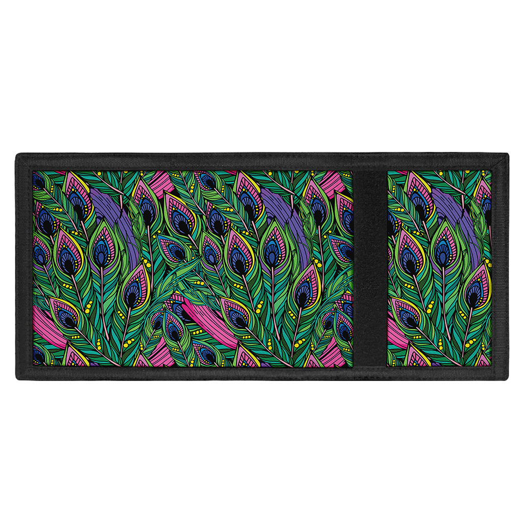 Boho Peacock Feather Pattern Print Trifold Wallet