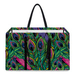Boho Peacock Feather Pattern Print Utility Tote Bag