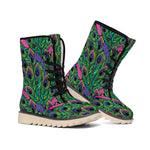 Boho Peacock Feather Pattern Print Winter Boots