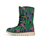 Boho Peacock Feather Pattern Print Winter Boots