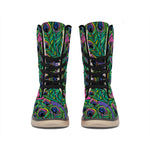 Boho Peacock Feather Pattern Print Winter Boots