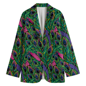 Boho Peacock Feather Pattern Print Women's Blazer