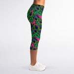 Boho Peacock Feather Pattern Print Women's Capri Leggings