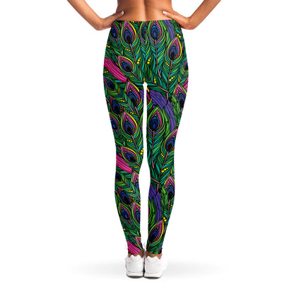 Boho Peacock Feather Pattern Print Women's Leggings