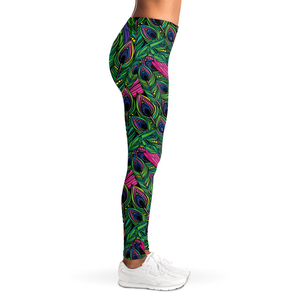 Boho Peacock Feather Pattern Print Women's Leggings