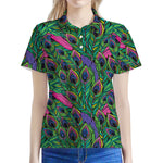 Boho Peacock Feather Pattern Print Women's Polo Shirt