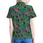 Boho Peacock Feather Pattern Print Women's Polo Shirt